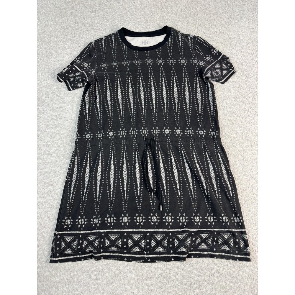 Tory Burch Dress Womens XS Black Geometric Pima Cotton T-Shirt Casual Mini